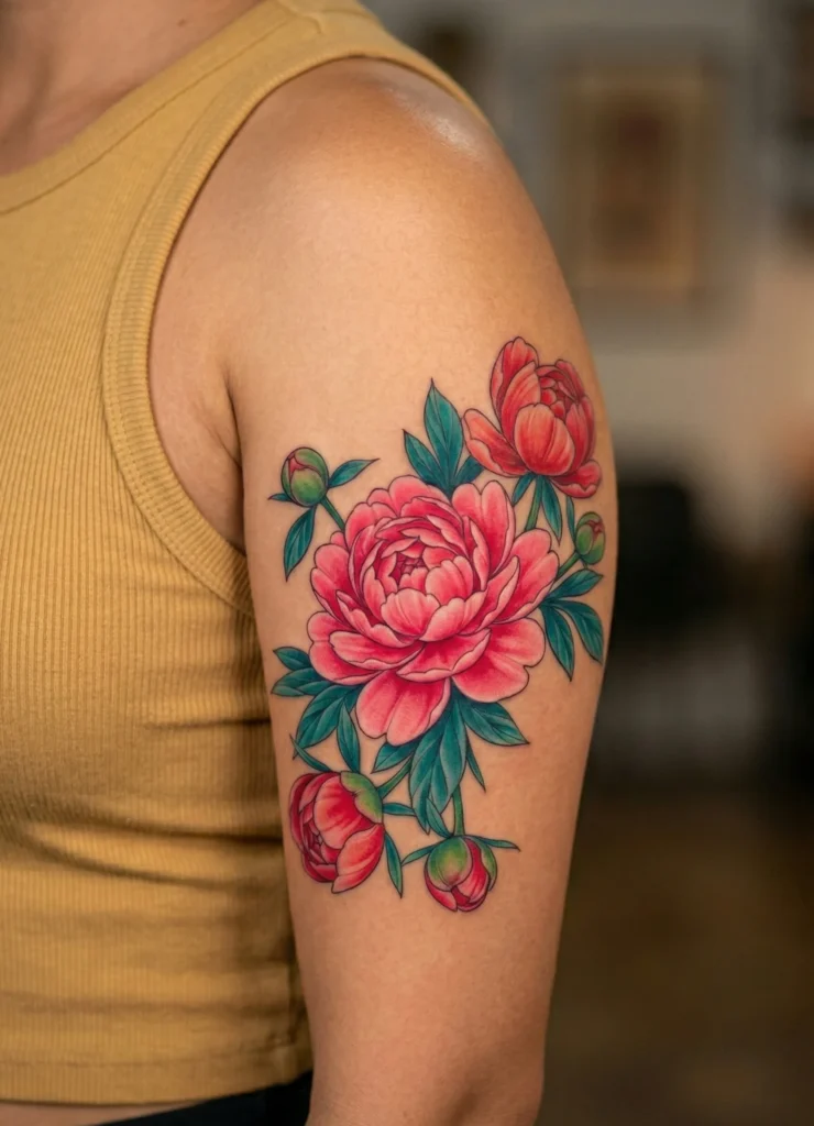 Peony Flower Cluster with Buds