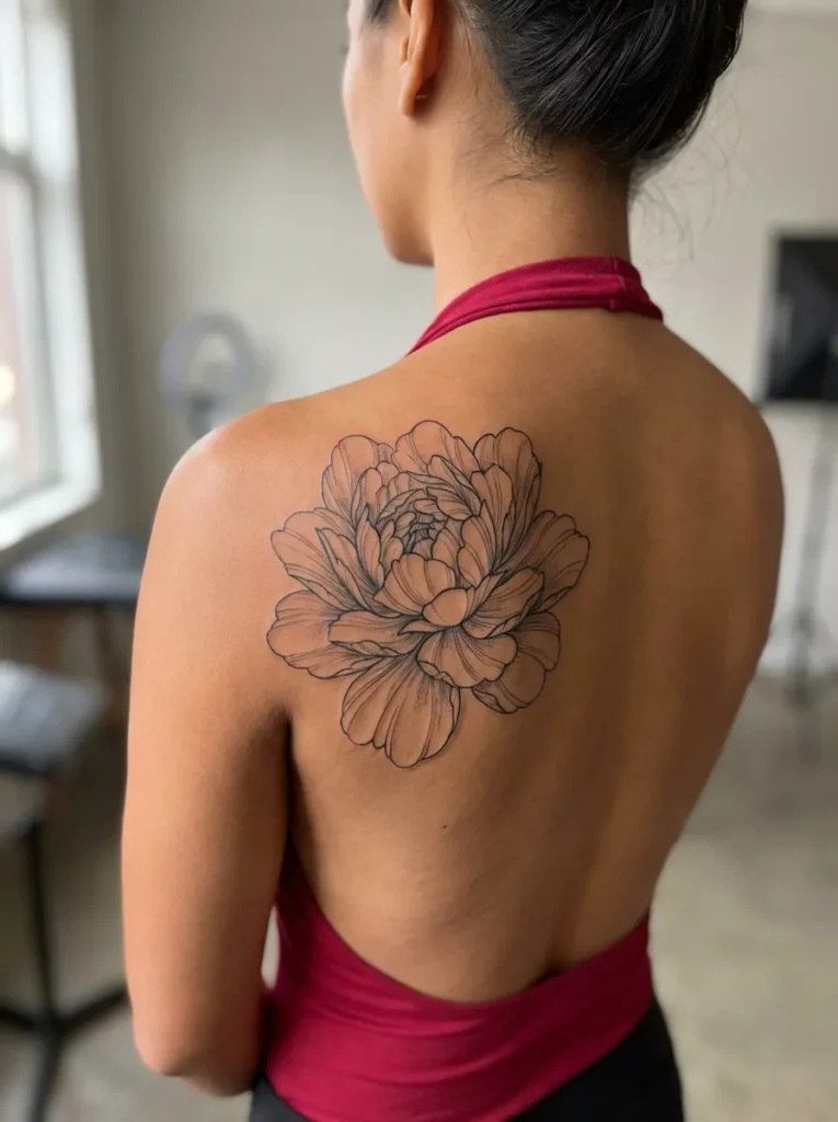 Peony Flower Detailed Line Art