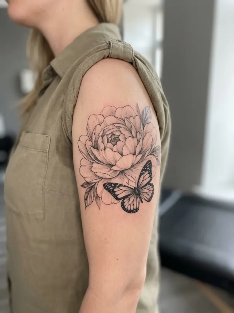 Peony Flower and Butterfly