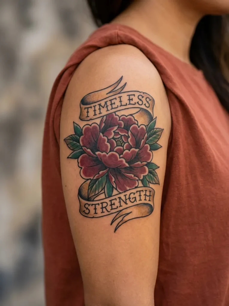 Peony Flower with Ribbon Banner