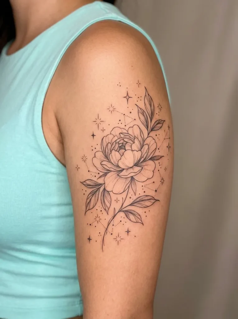 Peony Flower with Stars