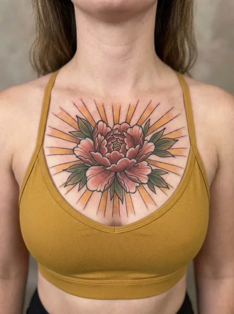 Peony Flower with Sun Rays