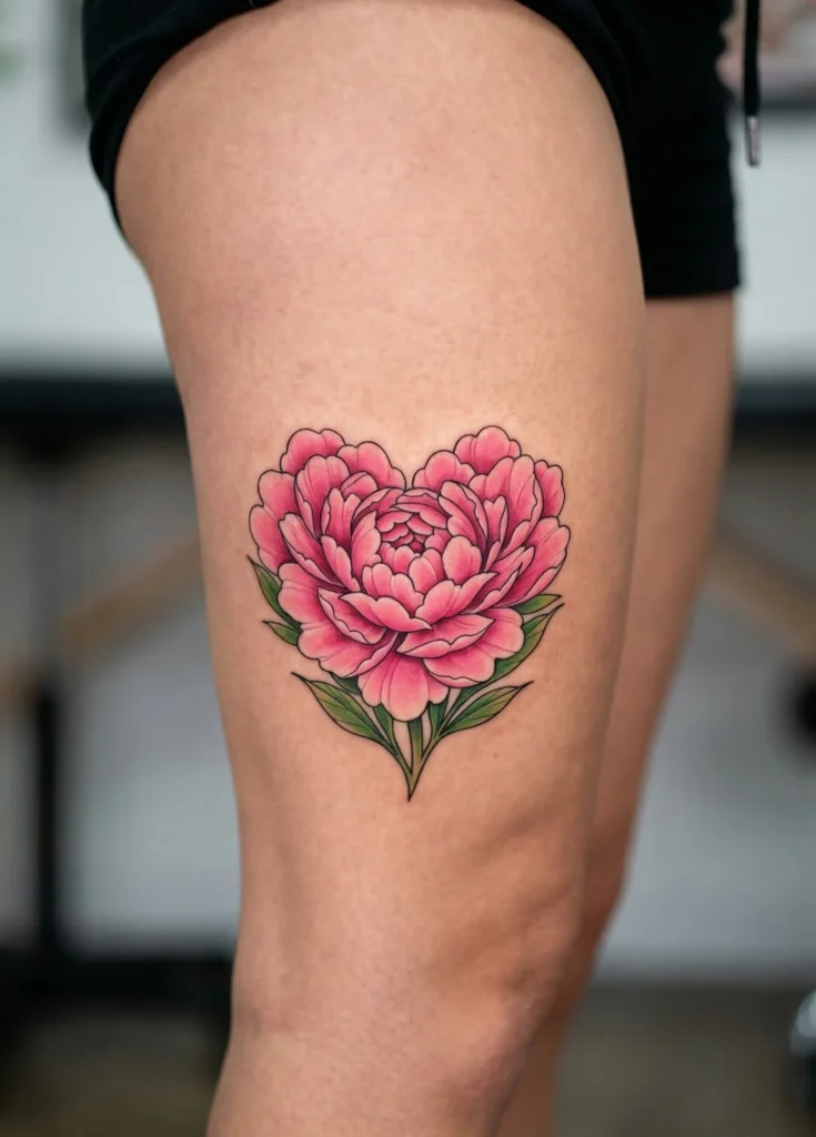 Peony Heart Flower Tattoo
