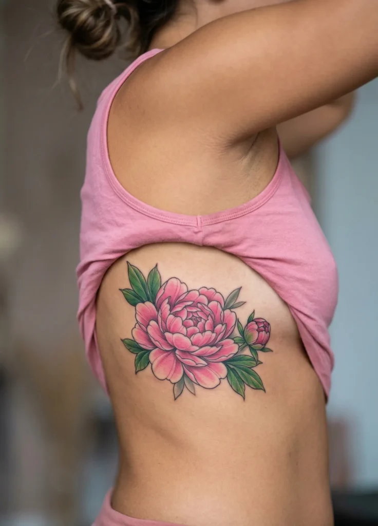 Peony Rib Flower Tattoo