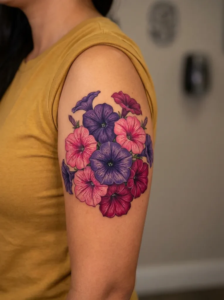 Petunia Flower Bouquet Tattoo