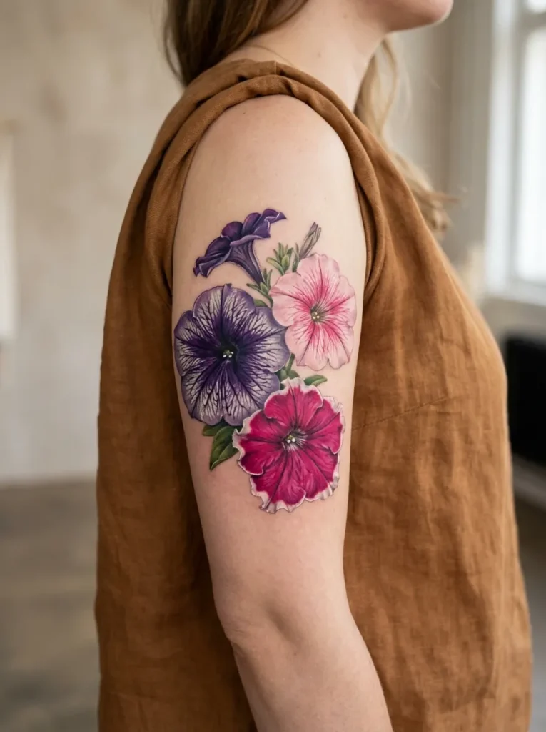 Petunia Flower Tattoo with Colorful Summer Petals