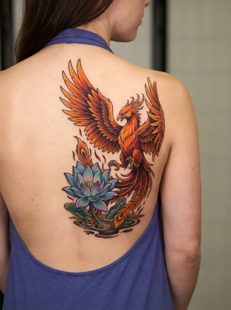 Phoenix and Lotus Flower Fusion