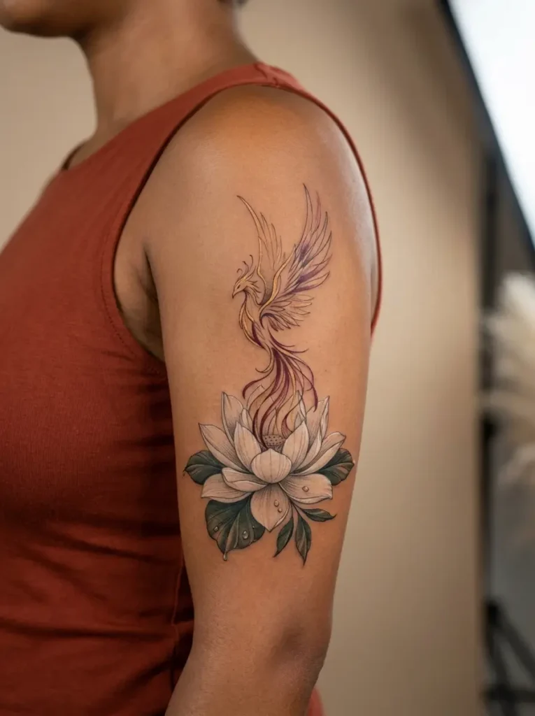 Phoenix with Lotus Tattoo