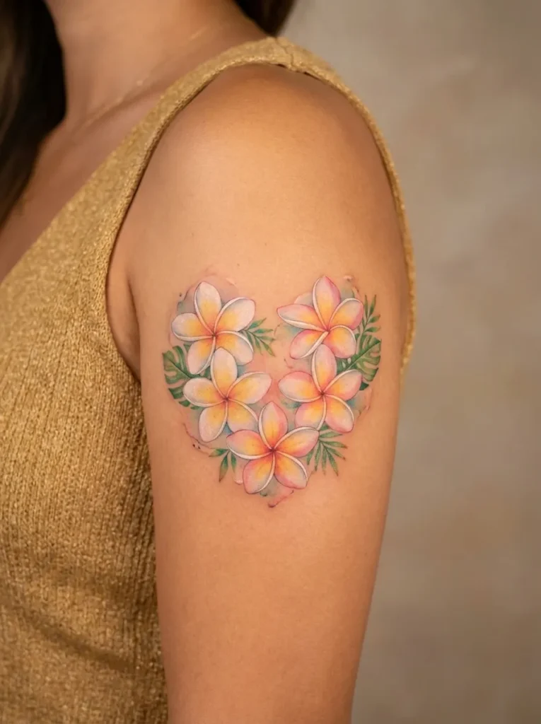 Plumeria Heart Flower Tattoo