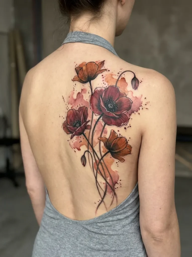 Poppy Flower Autumn Tattoo