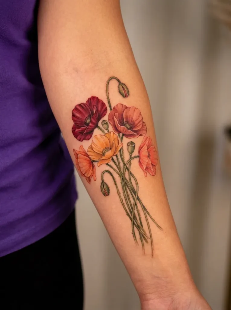 Poppy Flower Bouquet Tattoo