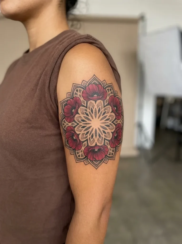 Poppy Flower Mandala Tattoo