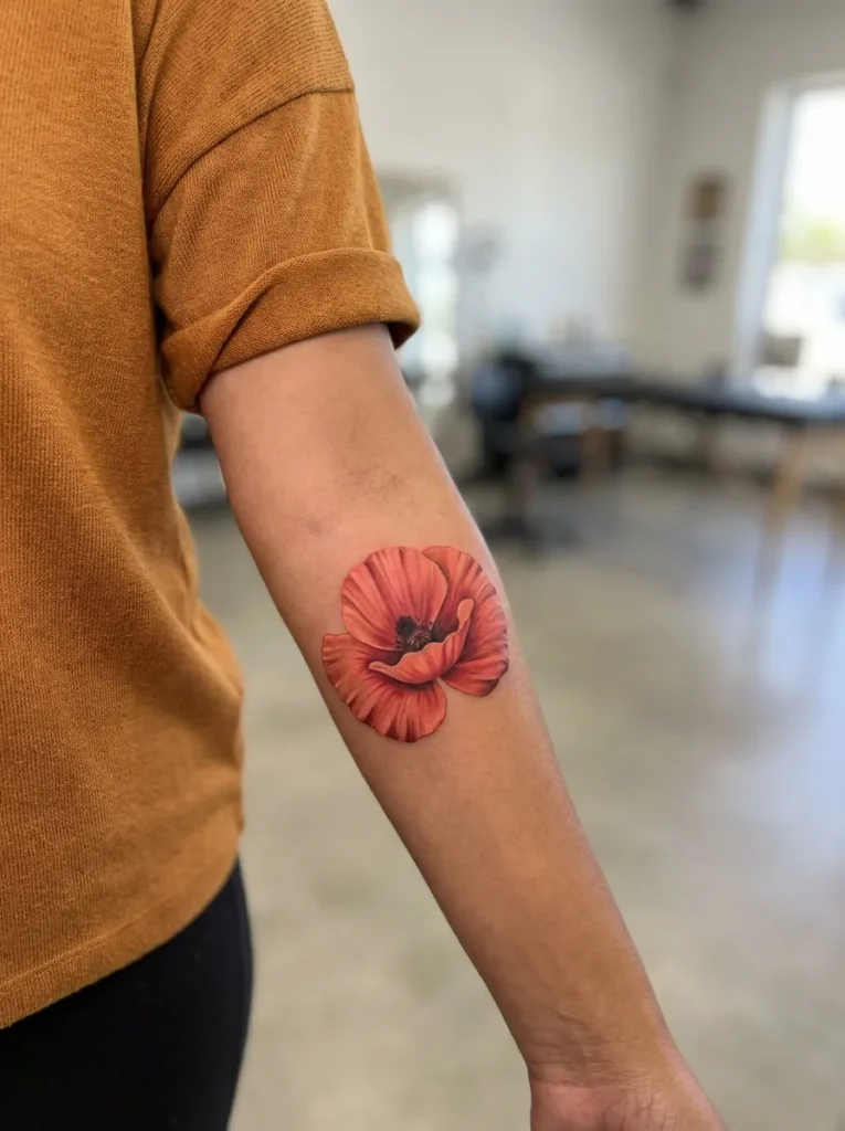 Poppy Flower Tattoo with Bold Summer Color