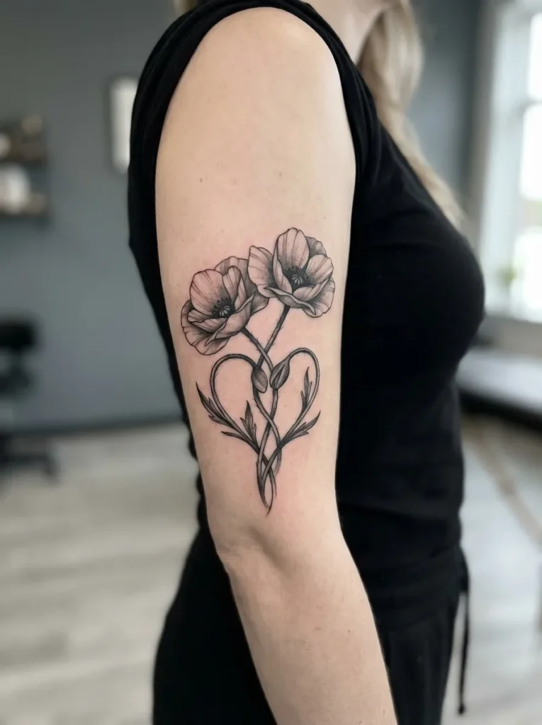 Poppy Heart Flower Tattoo