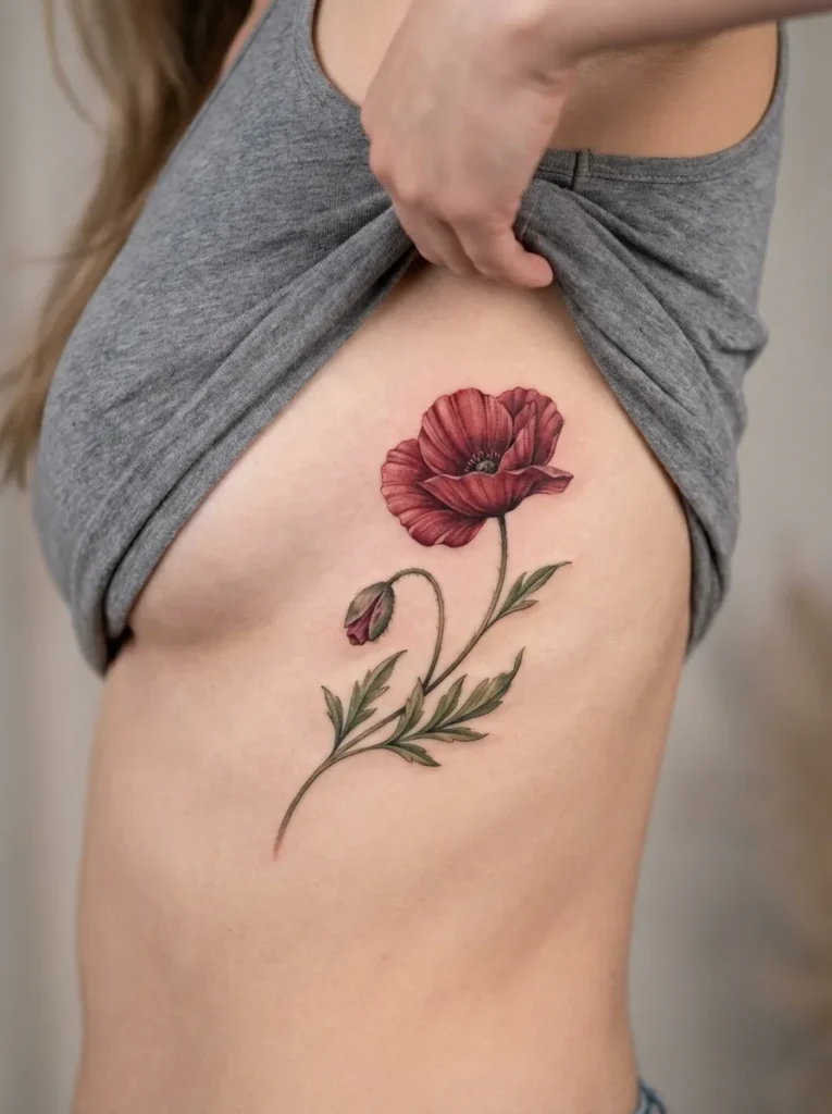 Poppy Rib Flower Tattoo