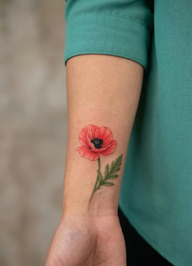 Poppy Wrist Flower Tattoo