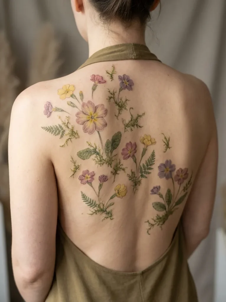 Primrose Back Flower Tattoo