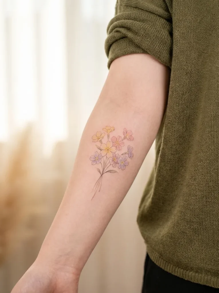 Primrose Flower Bouquet Tattoo