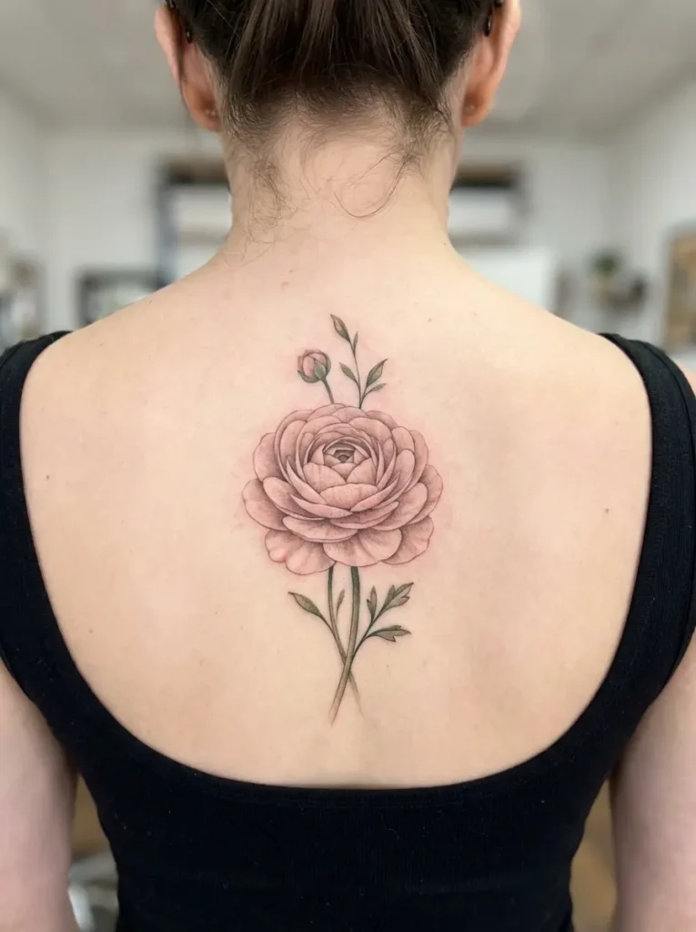 Ranunculus Flower Spine Tattoo