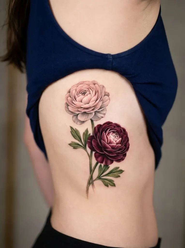 Ranunculus Rib Flower Tattoo