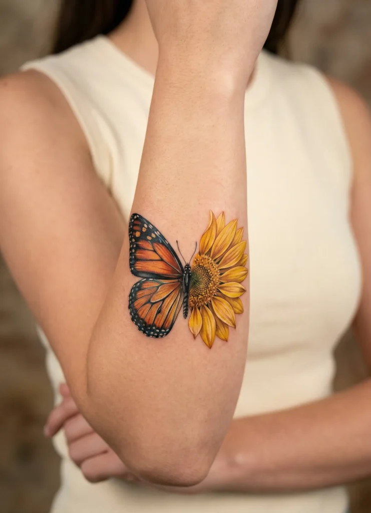 Realistic Butterfly Wing Transforming to Sunflower Petals