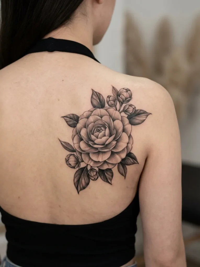 Realistic Camellia Flower Tattoo