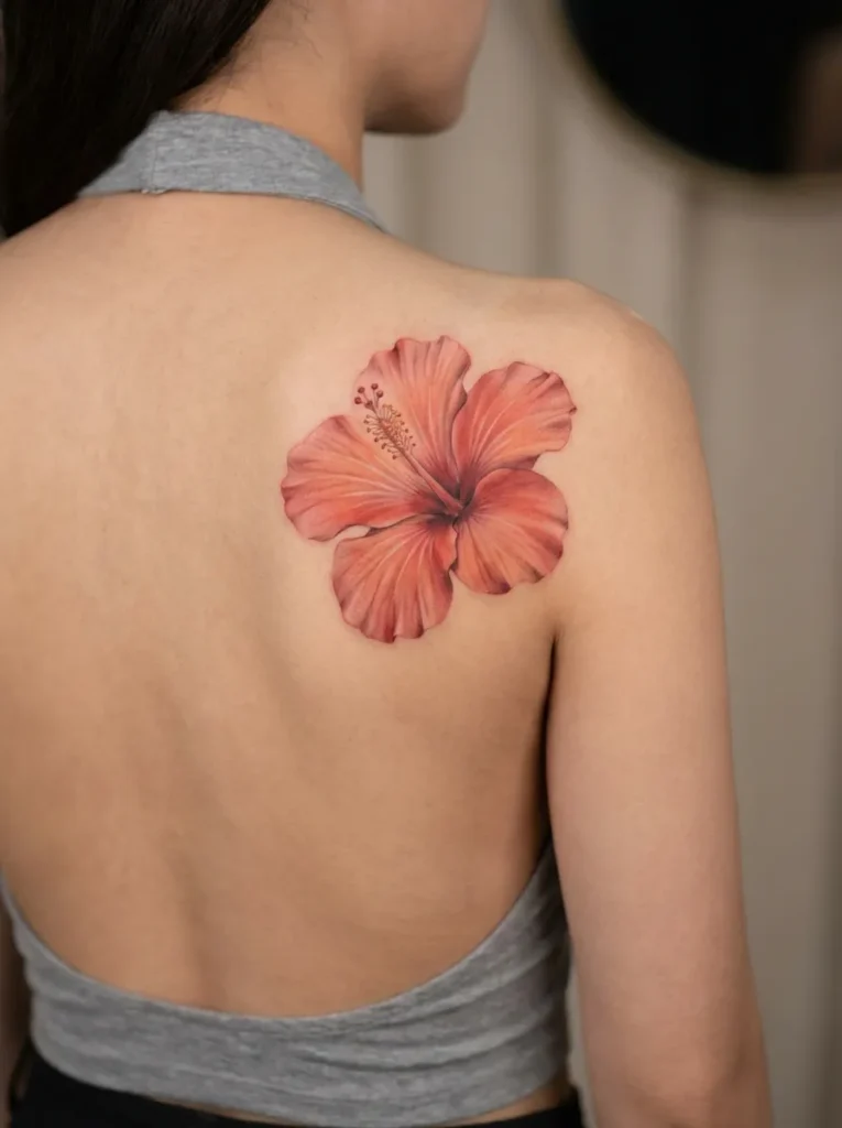 Realistic Hibiscus Flower Tattoo