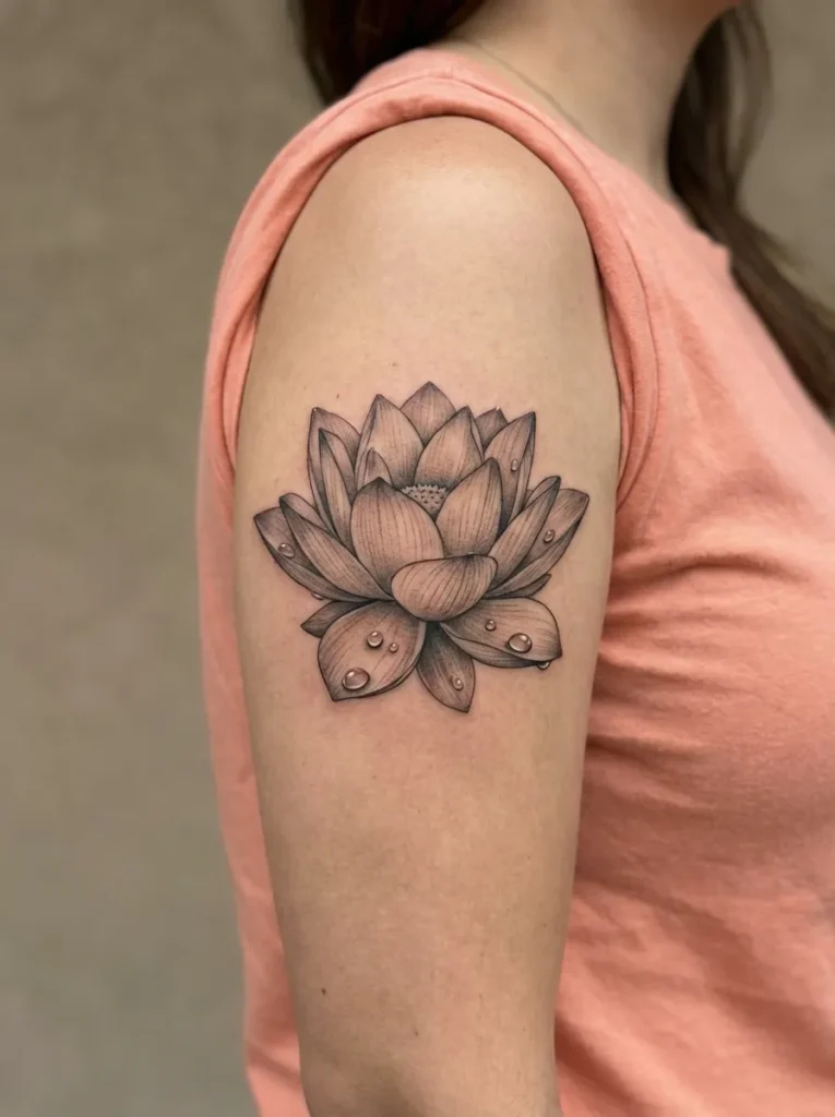 Realistic Lotus with Water Droplets