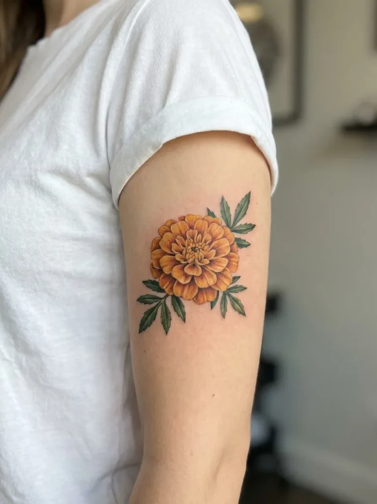 Realistic Marigold Flower Tattoo