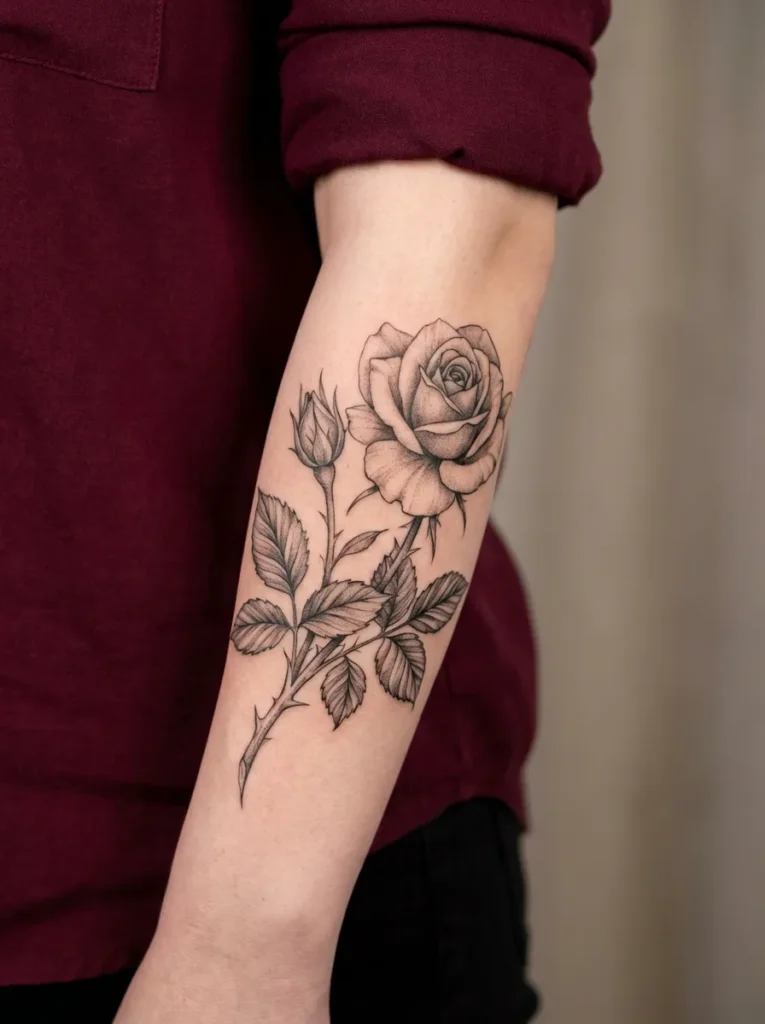 Realistic Rose and Leaves Detail