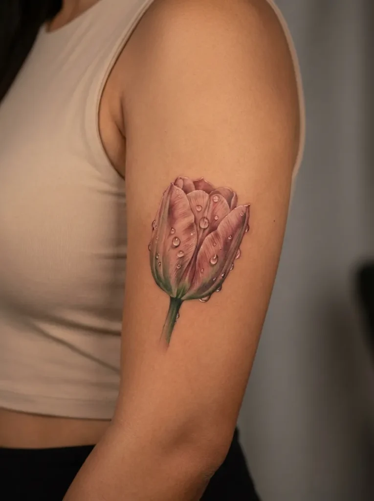 Realistic Tulip with Dew Drops