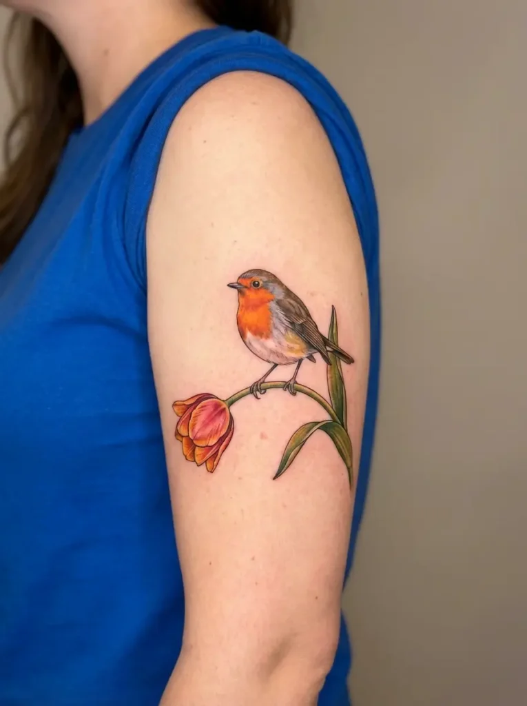 Robin with Tulip Tattoo