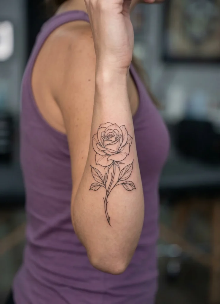Rose Flower Fine Line Outline