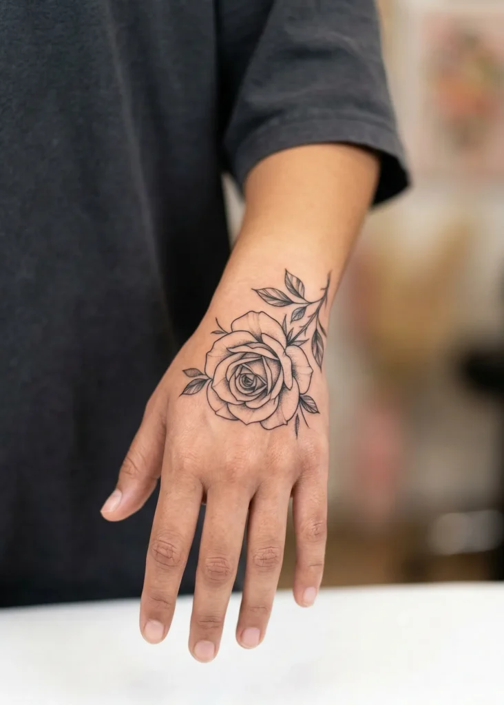 Rose Flower Hand Tattoo