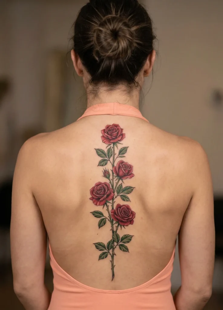  Rose Flower Spine Tattoo