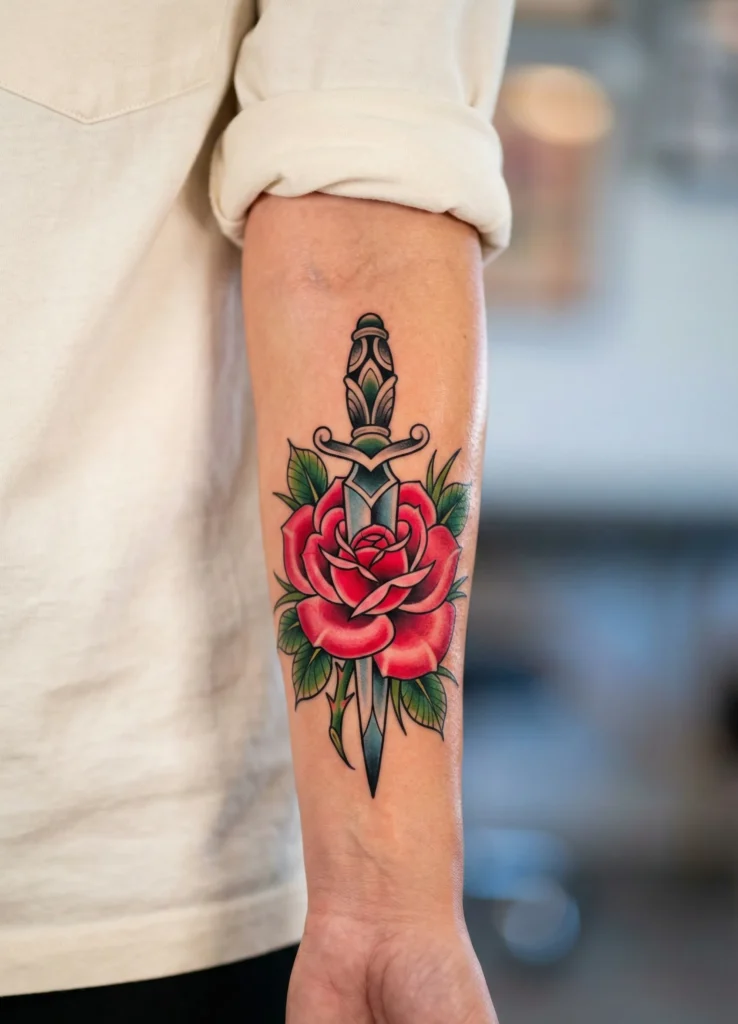 Rose Flower and Dagger