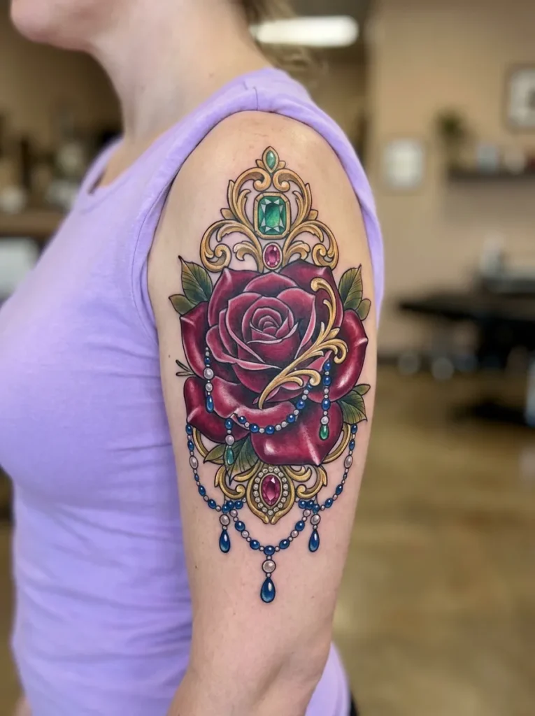 Rose Flower with Beads and Jewels