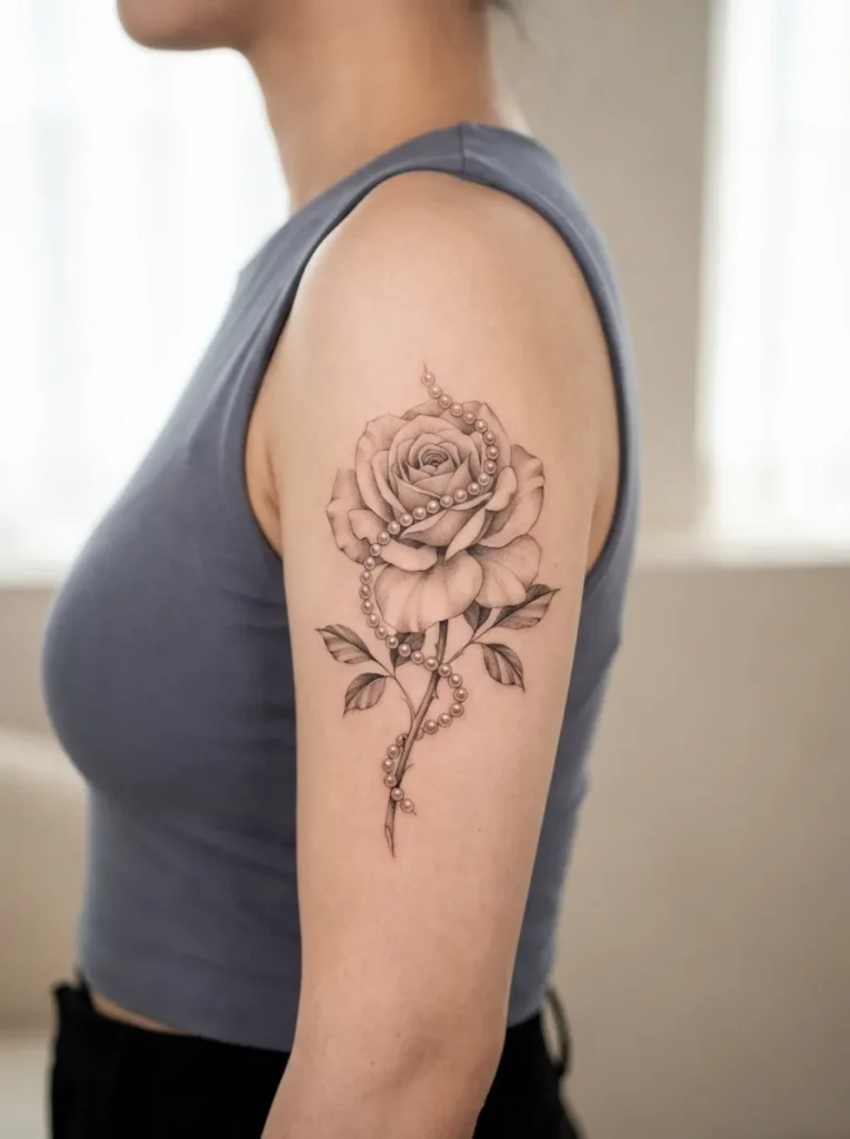 Rose Flower with Pearl Chain