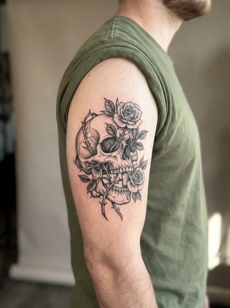 Rose Flower with Skull Accent