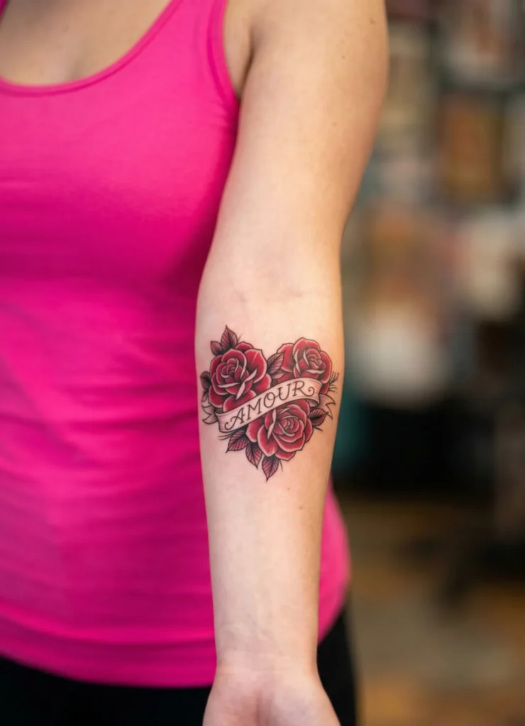 Rose Heart Flower Tattoo