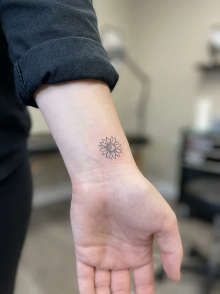 Small Sunflower Wrist Tattoo
