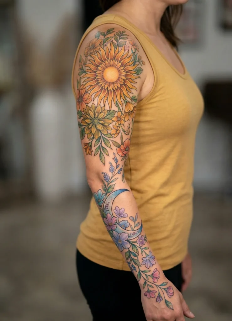  Sun and Moon Flower Harmony Sleeve