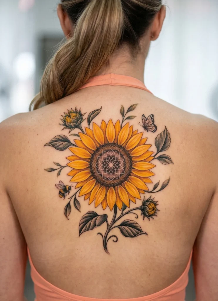 Sunflower Back Flower Tattoo