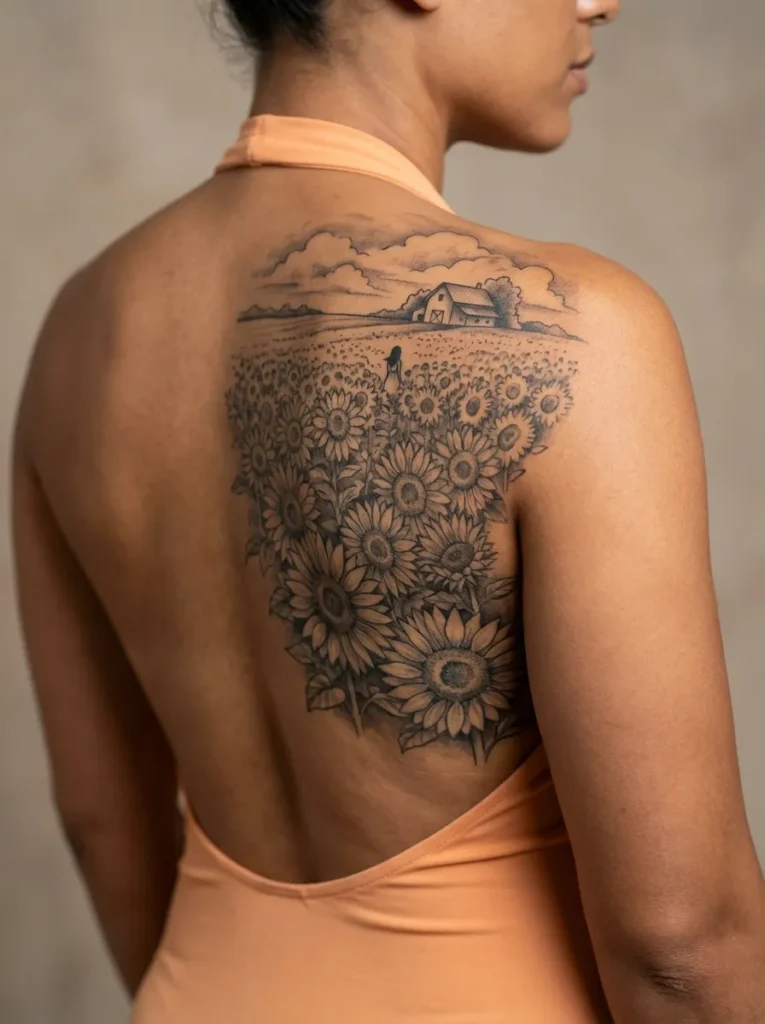 Sunflower Field Scene Tattoo