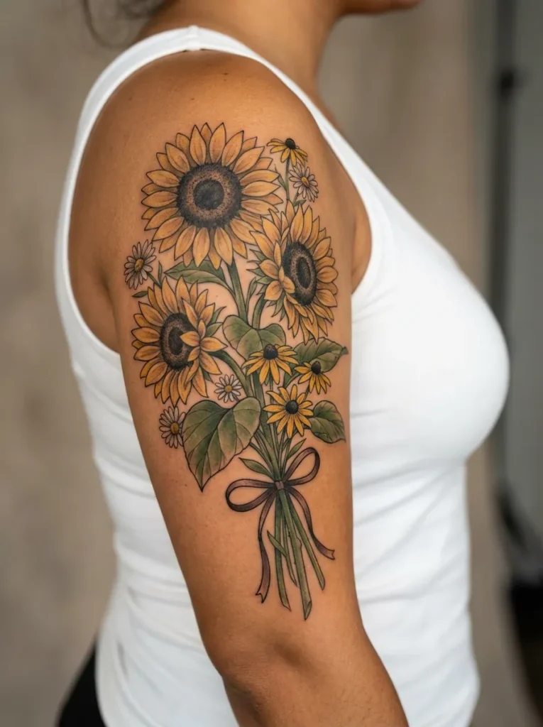 Sunflower Flower Bouquet Tattoo