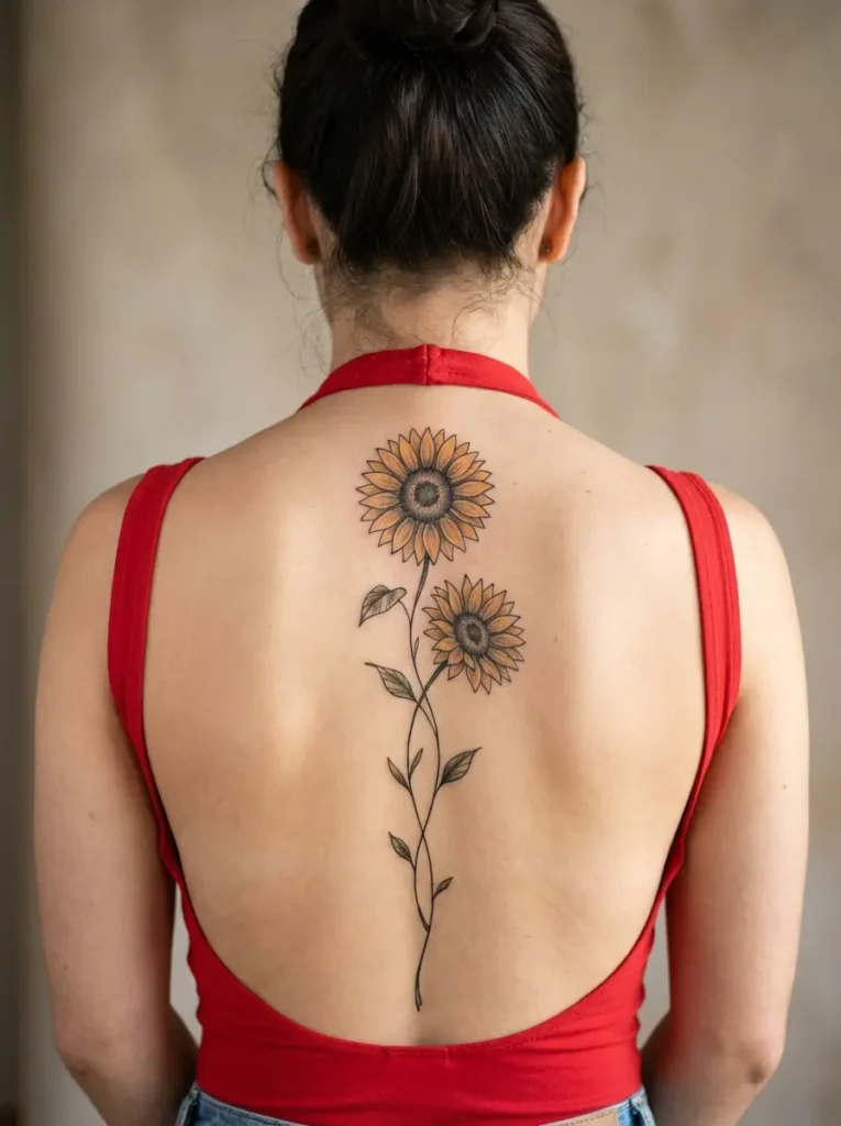 Sunflower Flower Spine Tattoo