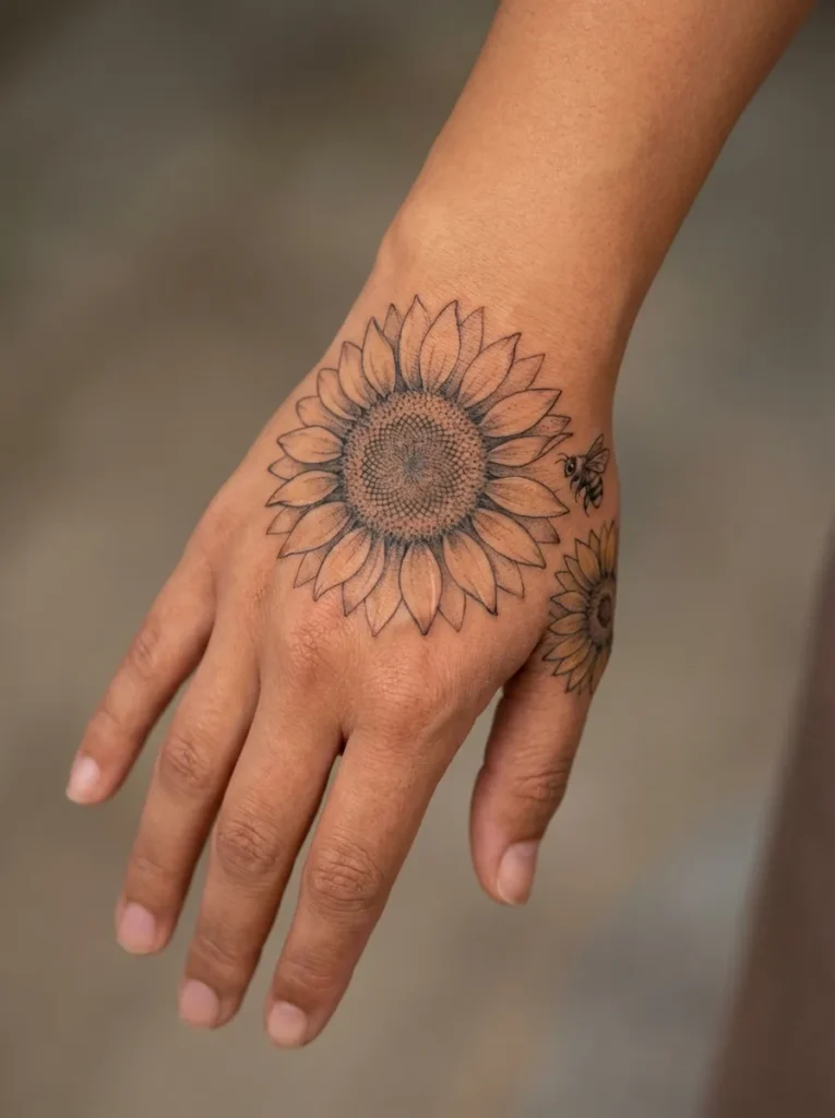 Sunflower Hand Tattoo