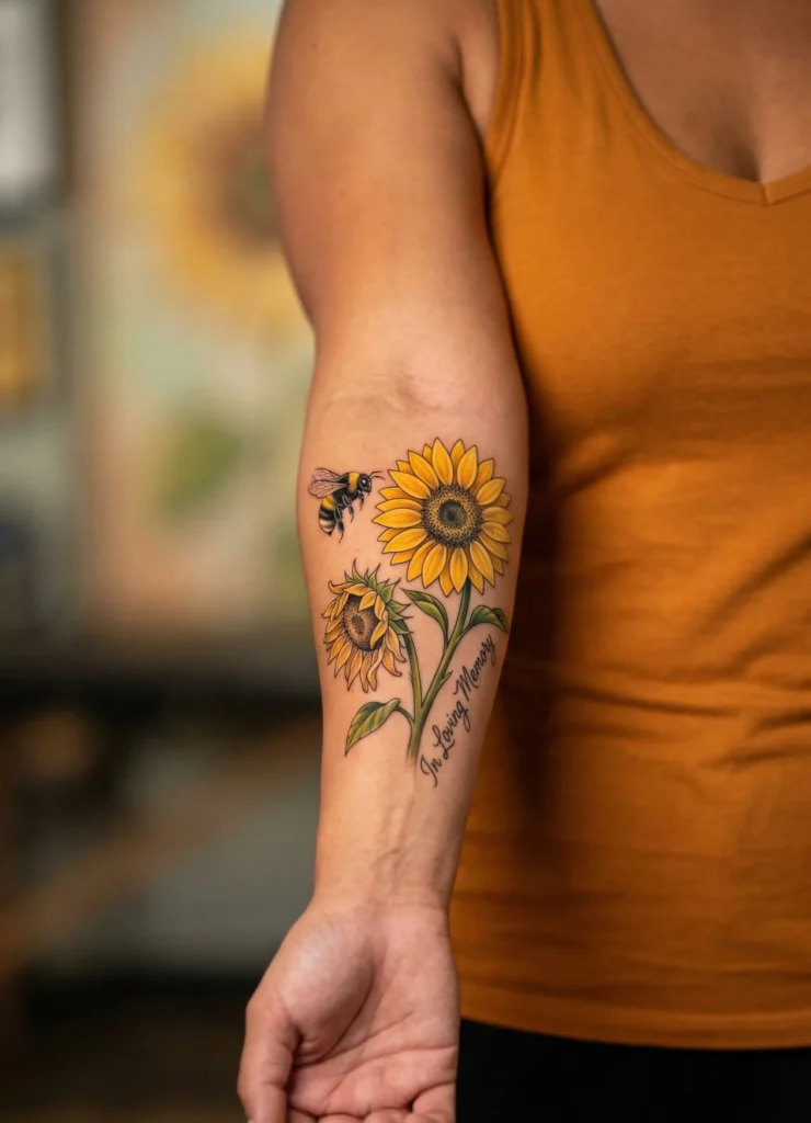 Sunflower Memorial Flower Tattoo
