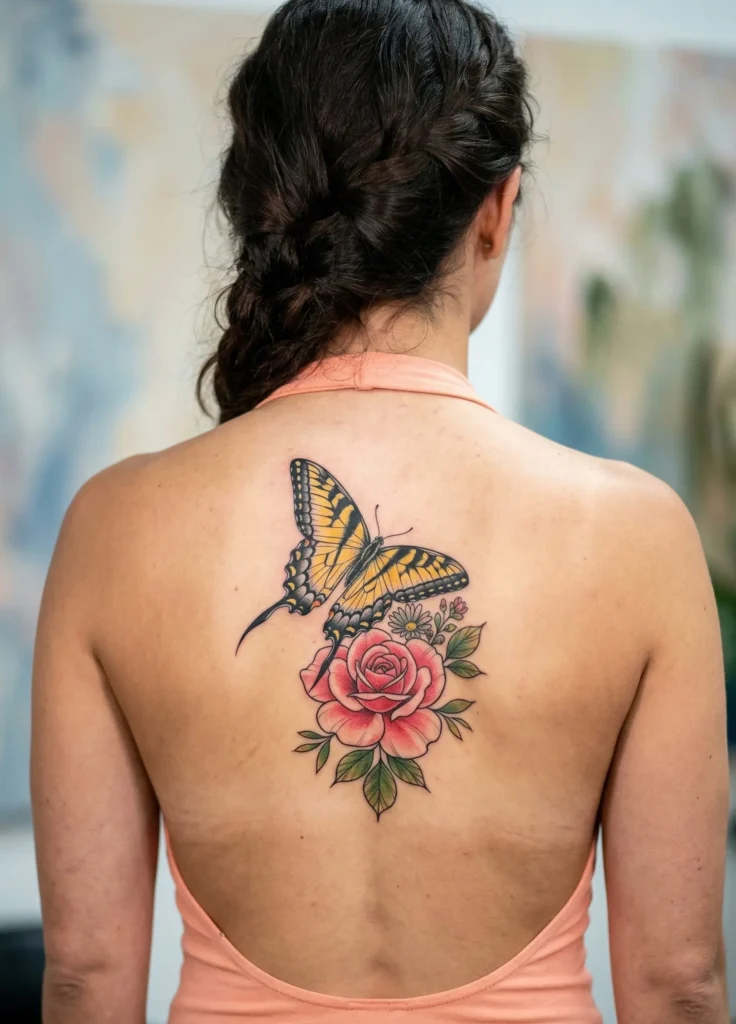 Swallowtail Butterfly and Flower Tattoo