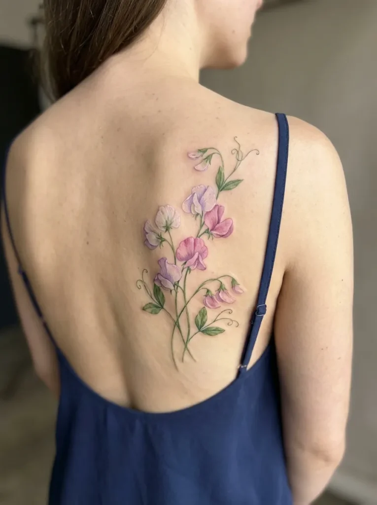 Sweet Pea Back Flower Tattoo